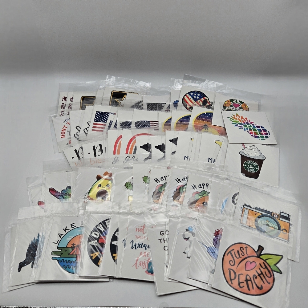 Bundle Of 72 Misc Vinyl Decals Stickers Character Patriotic Whimsical Adventure